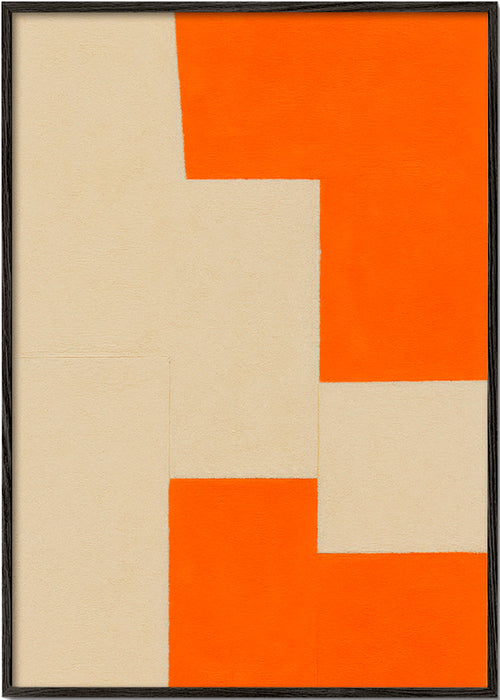 Geometrisk tavla beige och orange block – Black Frame