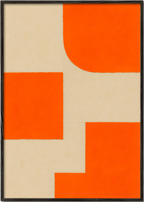 Geometrisk konst i orange och beige med modulära block – Black Frame