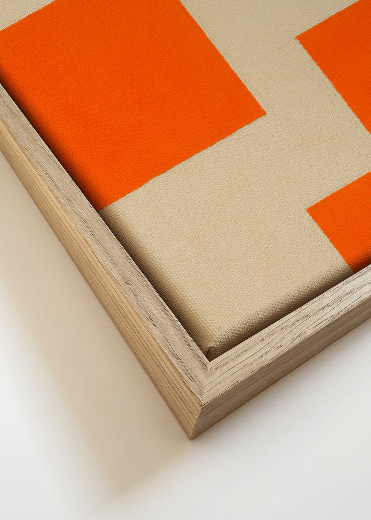 Geometrisk konst i orange och beige med modulära block – Canvas detail