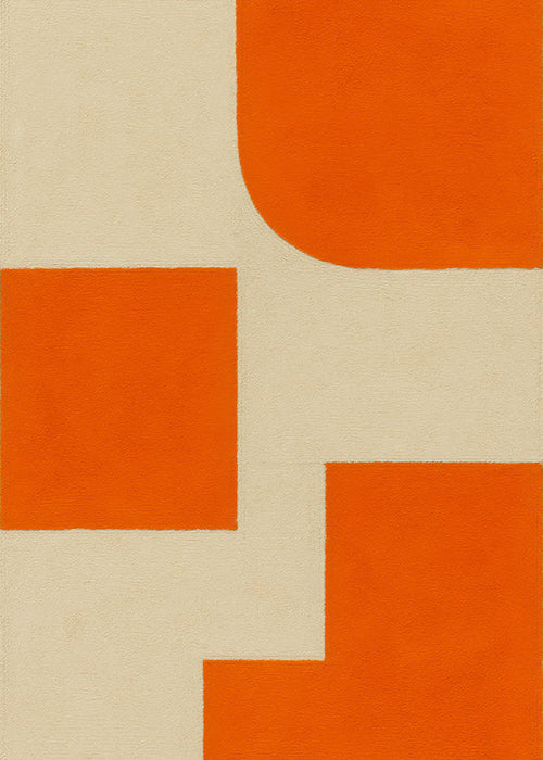 Geometrisk konst i orange och beige med modulära block
