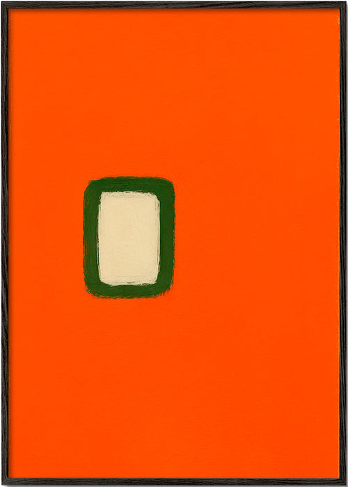 Minimalistisk orange panel med grön kärna – Black Frame
