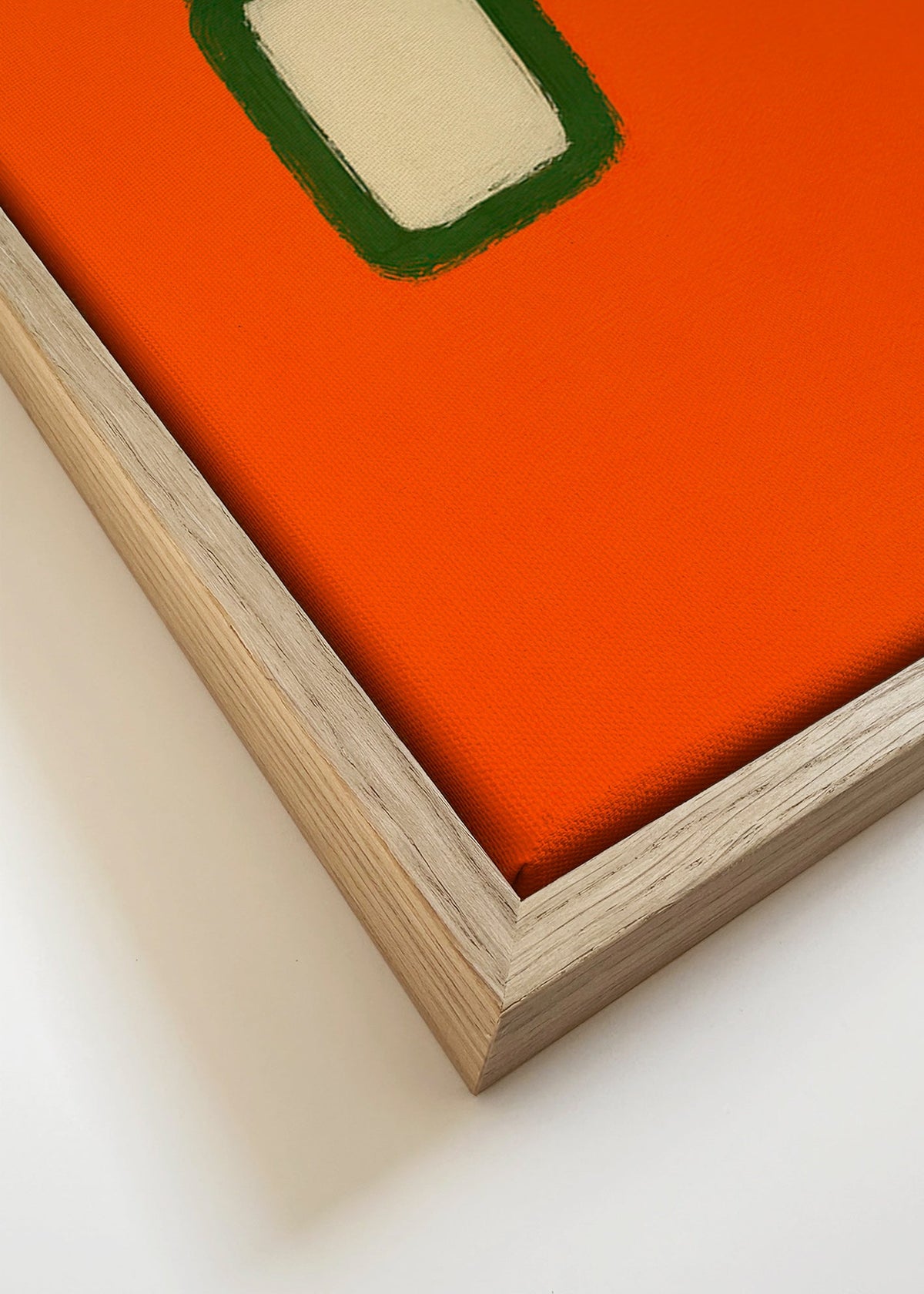 Minimalistisk orange panel med grön kärna – Canvas detail