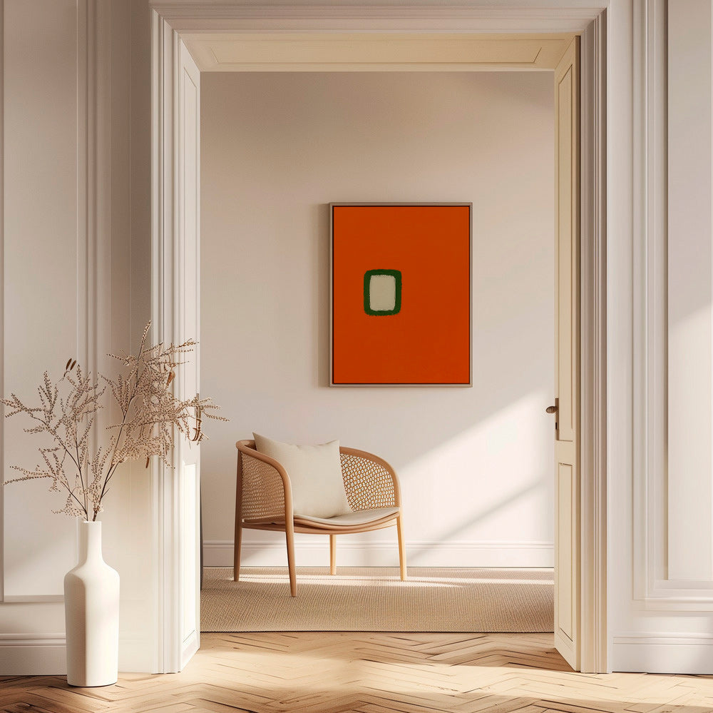 Cuadro minimalista naranja con rectángulo central – Canvas1