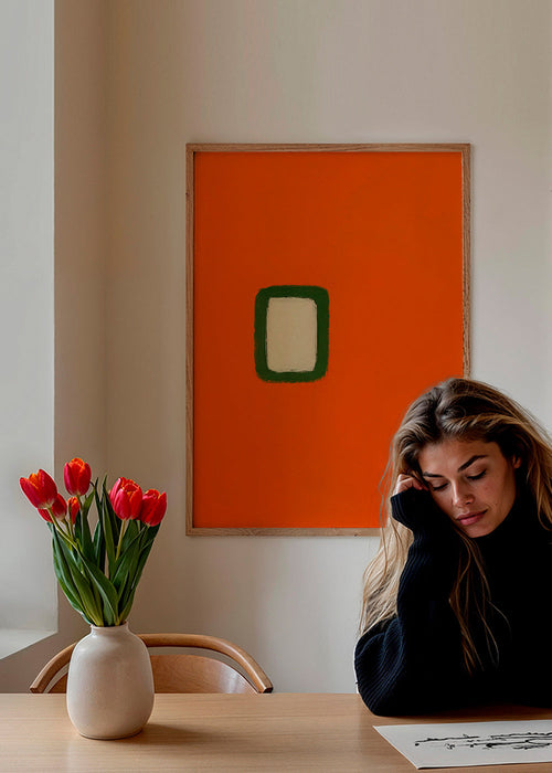 Minimalistisk orange panel med grön kärna – Product1