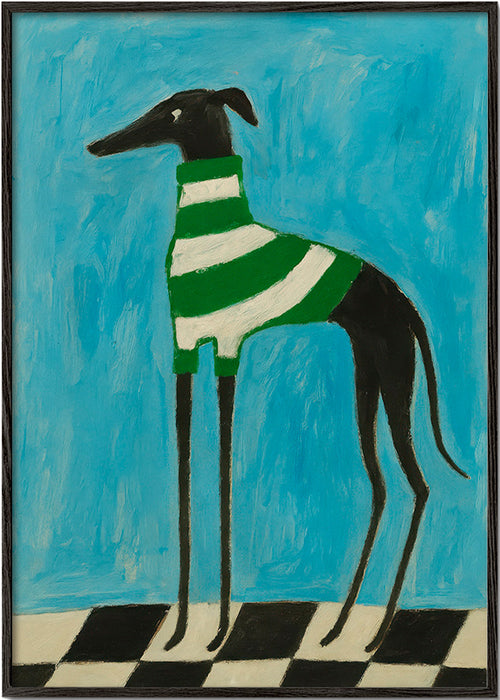 Stiliserad hund med gröna ränder – Black Frame