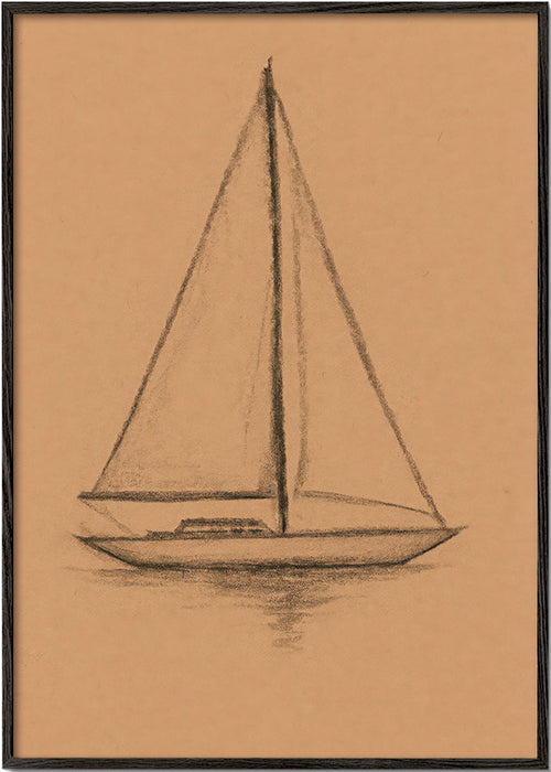 Svartvit konst: segelbåtsskiss – Black Frame