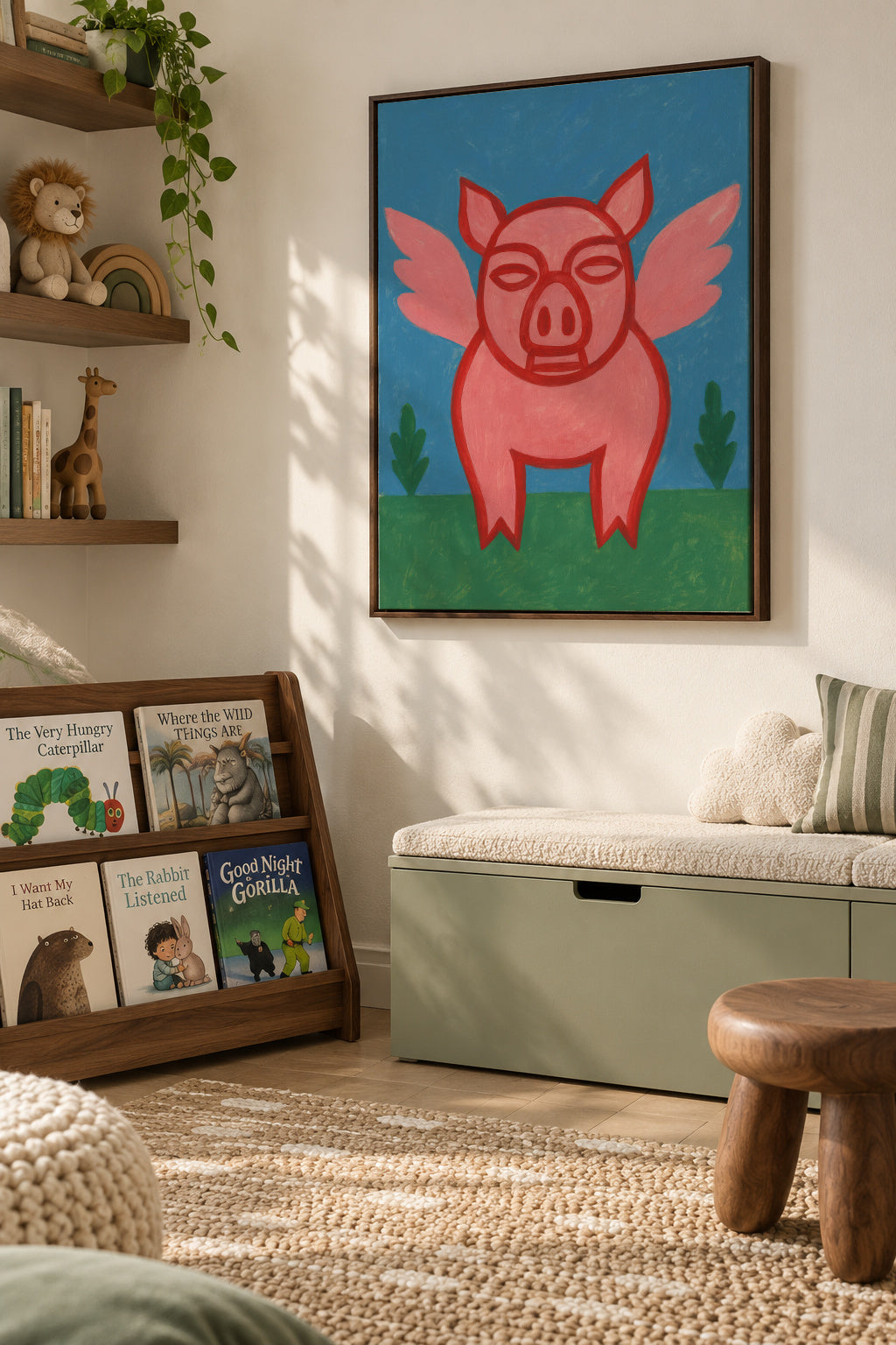 Flying Piglet - Framed canvas in an interior