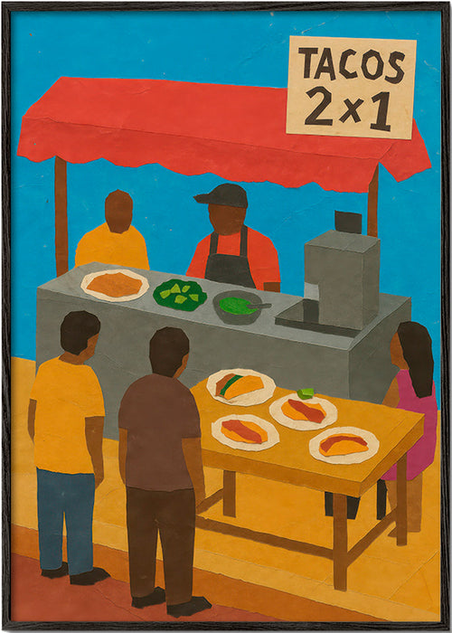 Kökskonst med illustrerad tacos-vagn – Black Frame
