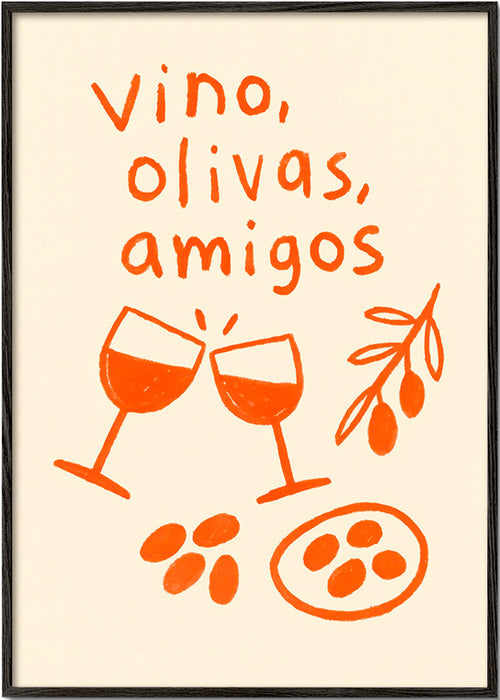 Kökskonst: vin och oliver illustration – Black Frame