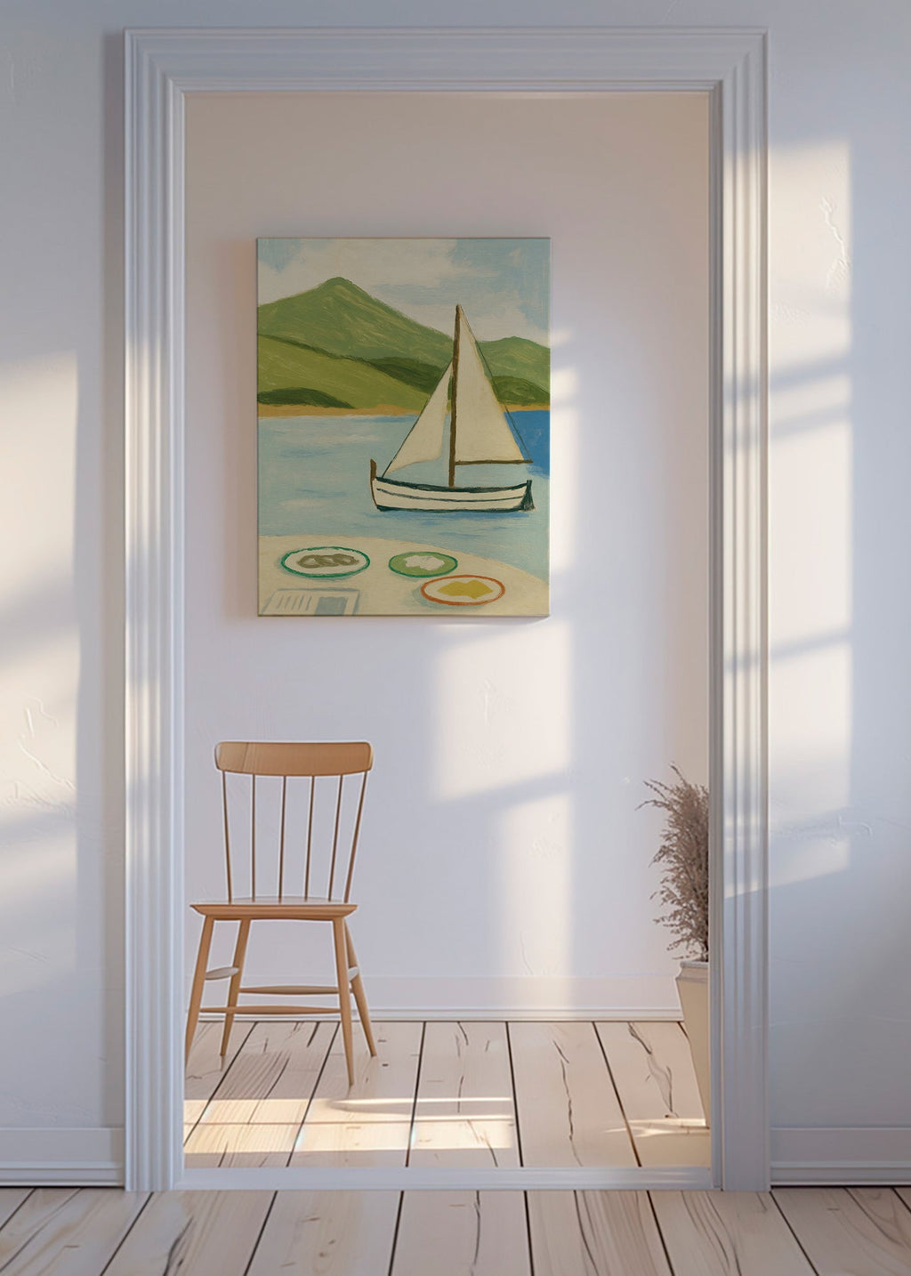 Landskapstavla med segelbåt på sjön – Canvas