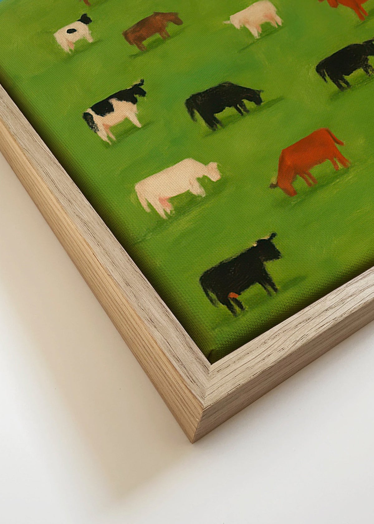 Målning av betande kor på grön äng – Canvas detail