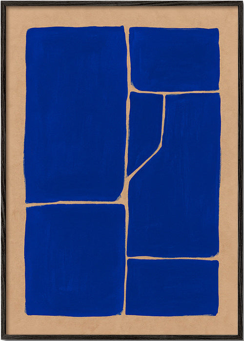 Geometrisk tavla blå med fragmenterade block – Black Frame