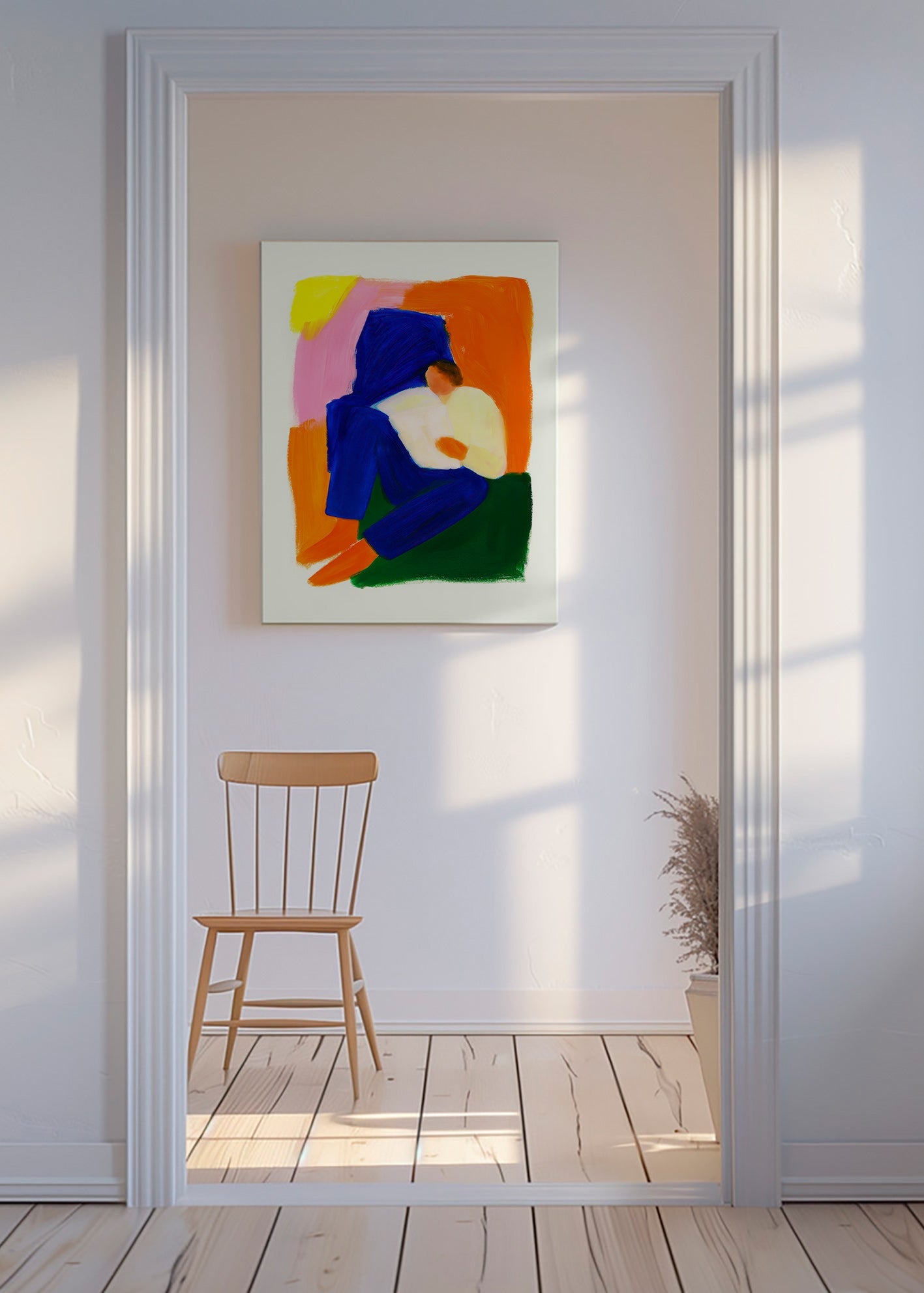 Illustration av sittande figur i klara färger – Canvas