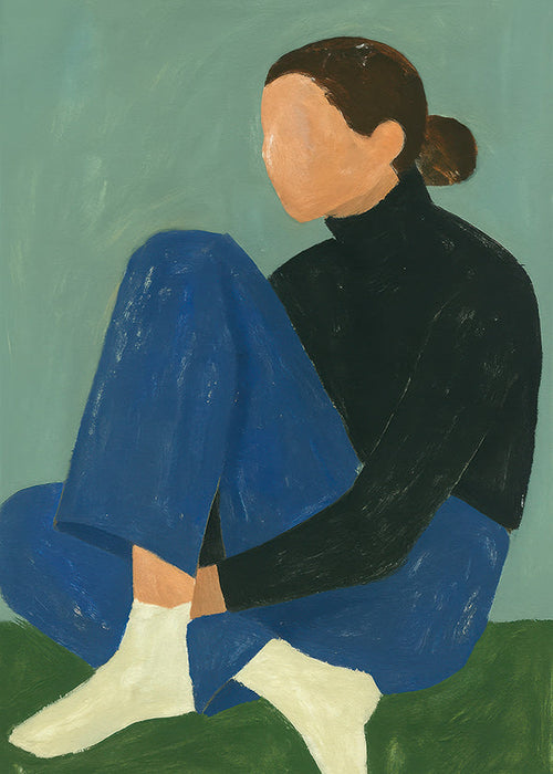 Illustration av sittande figur i minimalistisk stil