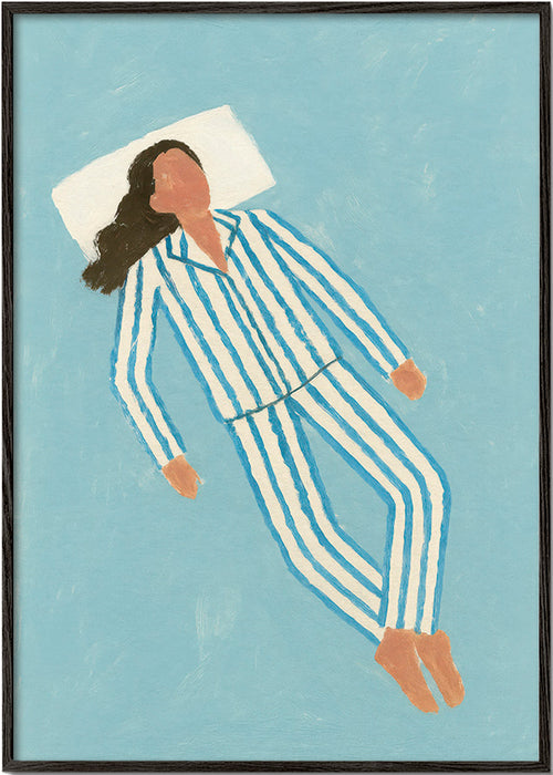 Illustration kvinna i randig pyjamas – Black Frame