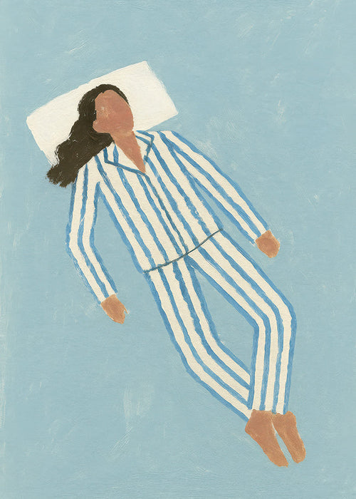 Illustration kvinna i randig pyjamas