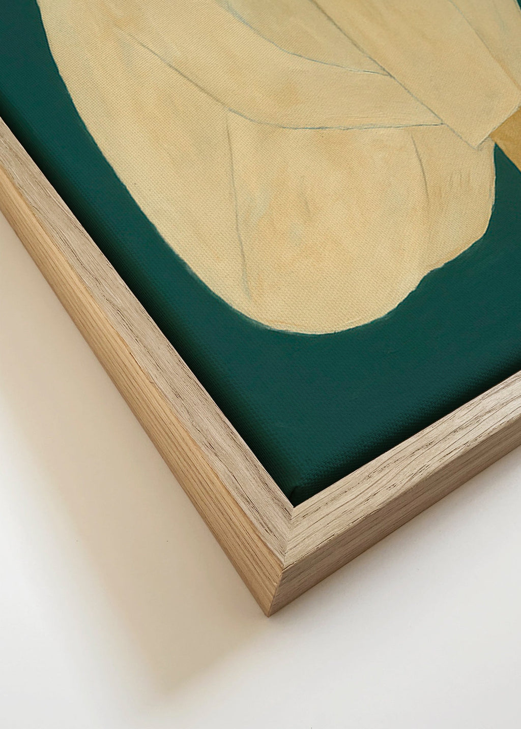 Minimalistisk tavla med sittande figur på grön bakgrund – Canvas detail