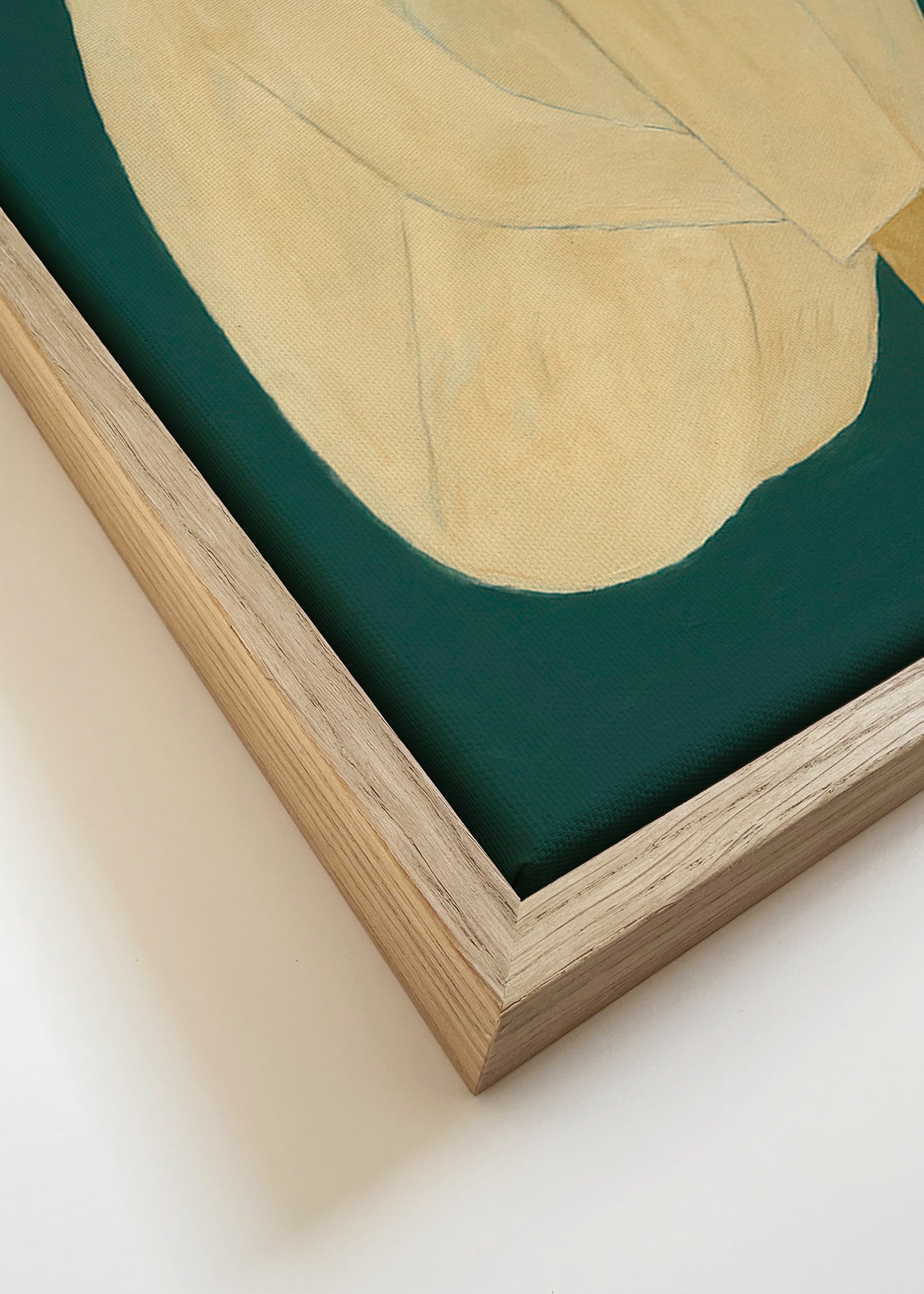 Minimalistisk tavla med sittande figur på grön bakgrund – Canvas detail