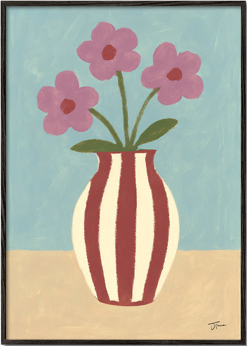 Botanisk poster med vas och blommor – Black Frame