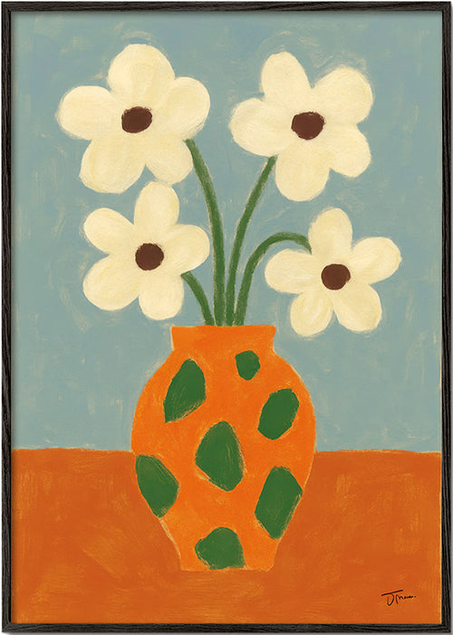 Botanisk poster: orange vas med blommor – Black Frame