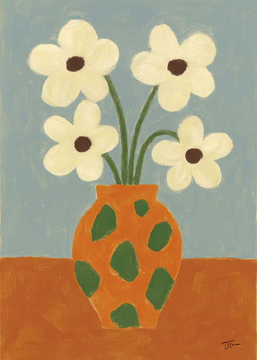 Botanisk poster: orange vas med blommor