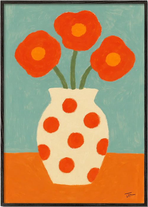 Botanisk plansch med röd prickvas – Black Frame