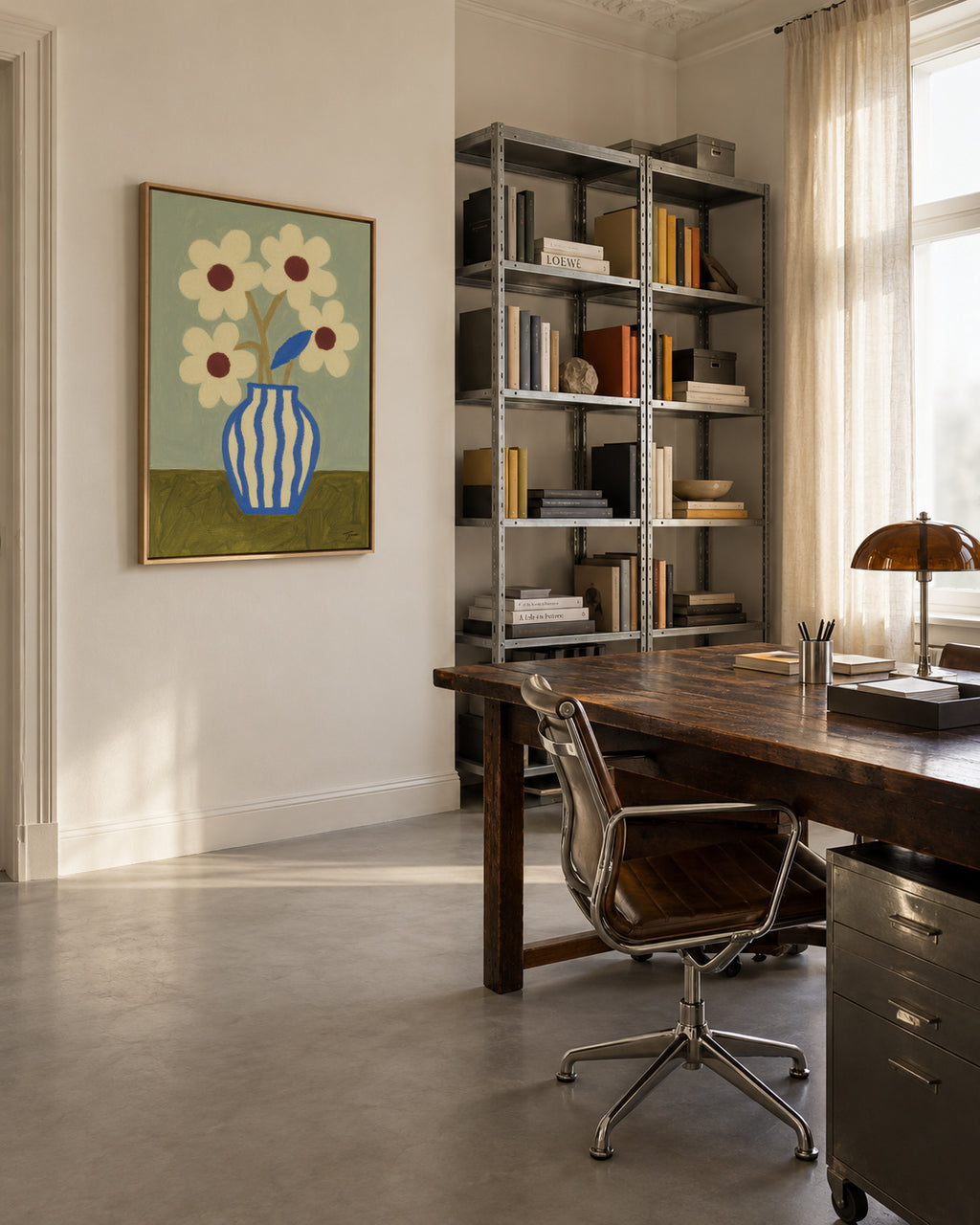 Blue Waves Vase - Framed canvas in an interior