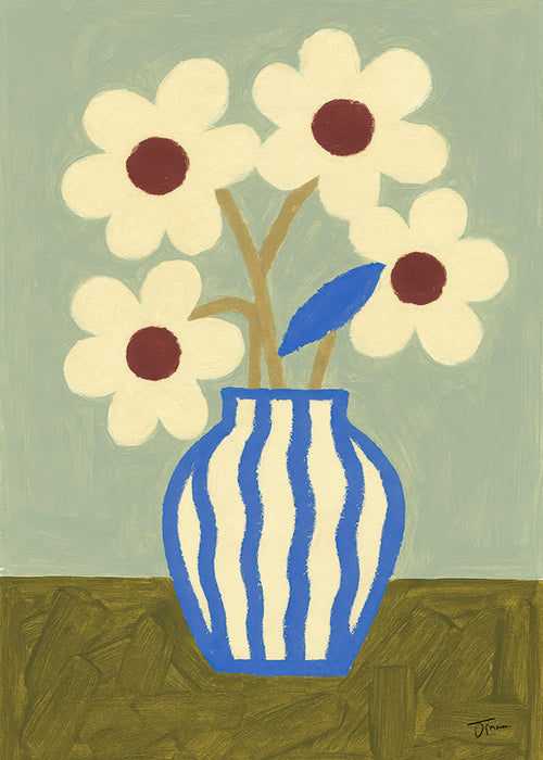 Botanisk poster blå vas med stiliserade blommor