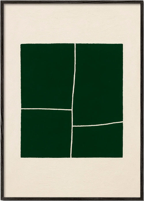 Abstrakt konstverk med gröna block – Black Frame