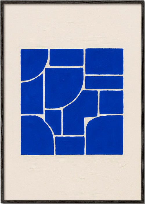 Geometrisk tavla i stark blå – Black Frame