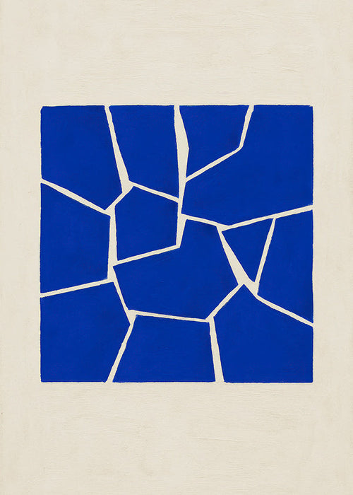 Abstrakt konst i blått med geometriska fragment