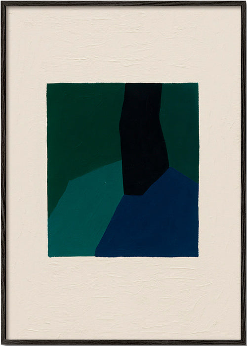 Abstrakt konstverk med gröna och marinblå block – Black Frame
