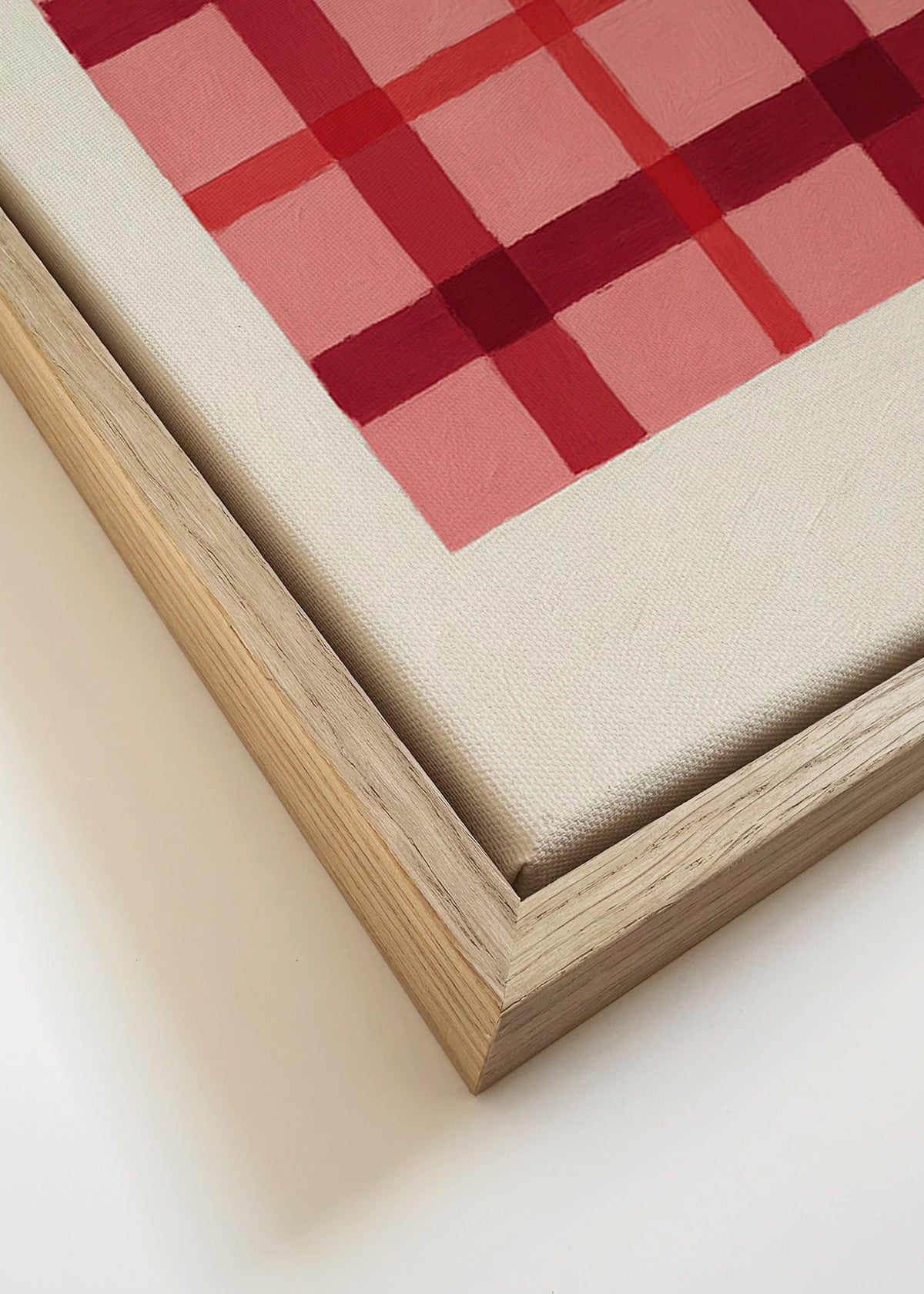 Geometrisk tavla rosa tartan målad – Canvas detail