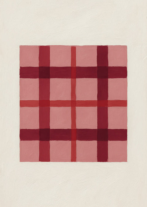 Geometrisk tavla rosa tartan målad