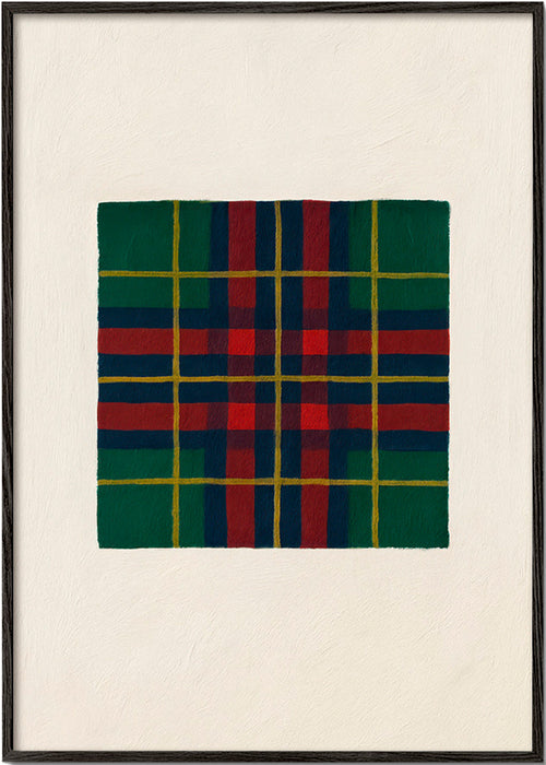 Geometrisk tavla med handmålat tartanmönster – Black Frame