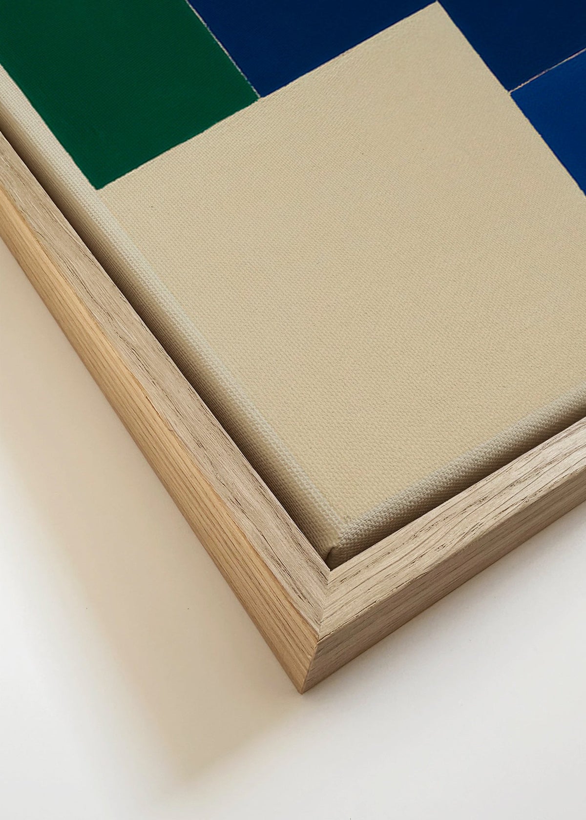 Geometrisk tavla med blå och gröna block – Canvas detail