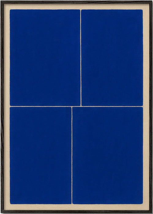 Geometrisk tavla med blå paneler – Black Frame