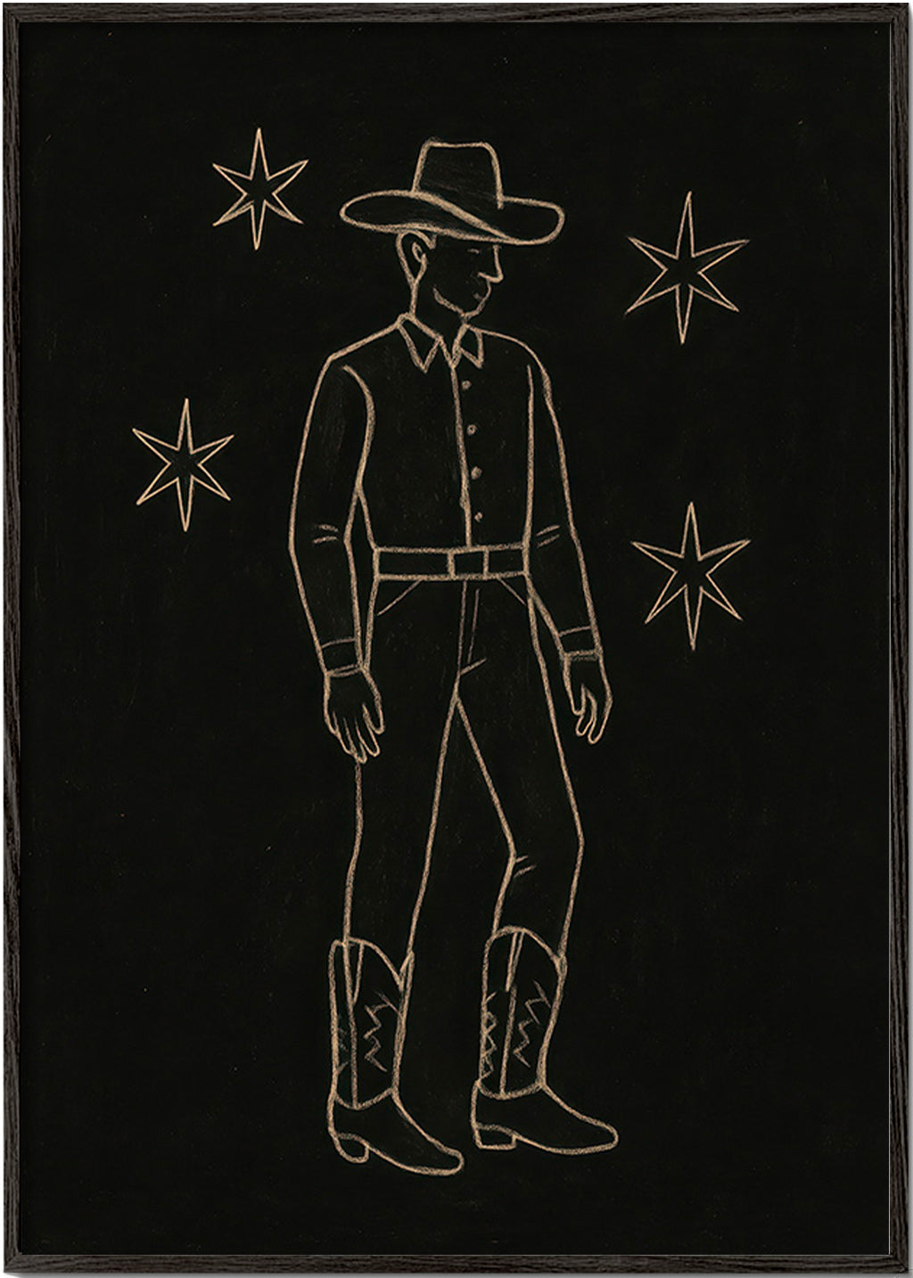 Illustration cowboy linjekonst i guld – Black Frame