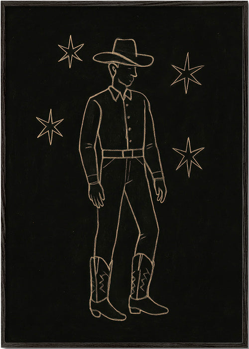 Illustration cowboy linjekonst i guld – Black Frame