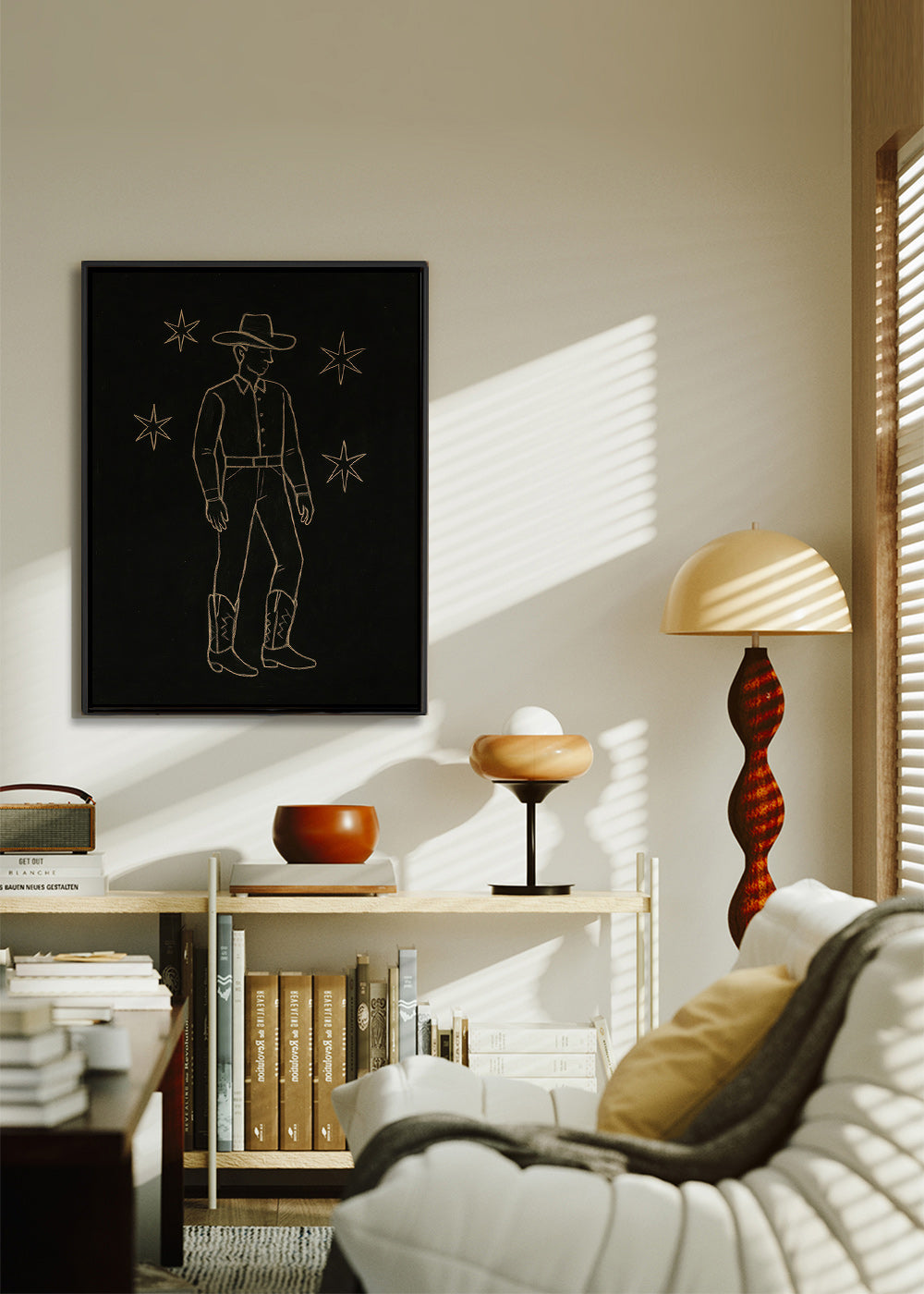 Illustration cowboy linjekonst i guld – Canvas1