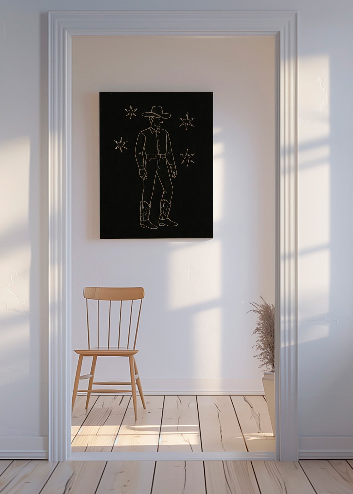 Illustration cowboy linjekonst i guld – Canvas