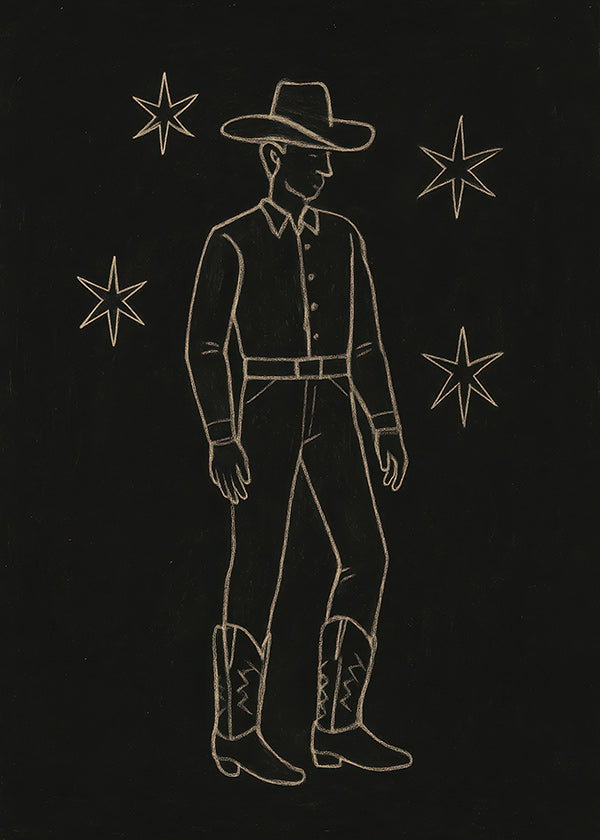 Illustration cowboy linjekonst i guld
