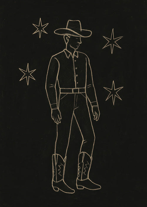 Illustration cowboy linjekonst i guld