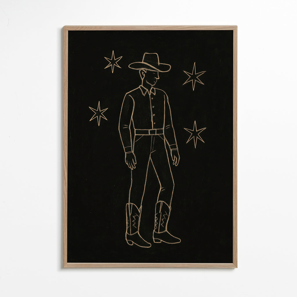 Illustration cowboy linjekonst i guld – Oak Frame