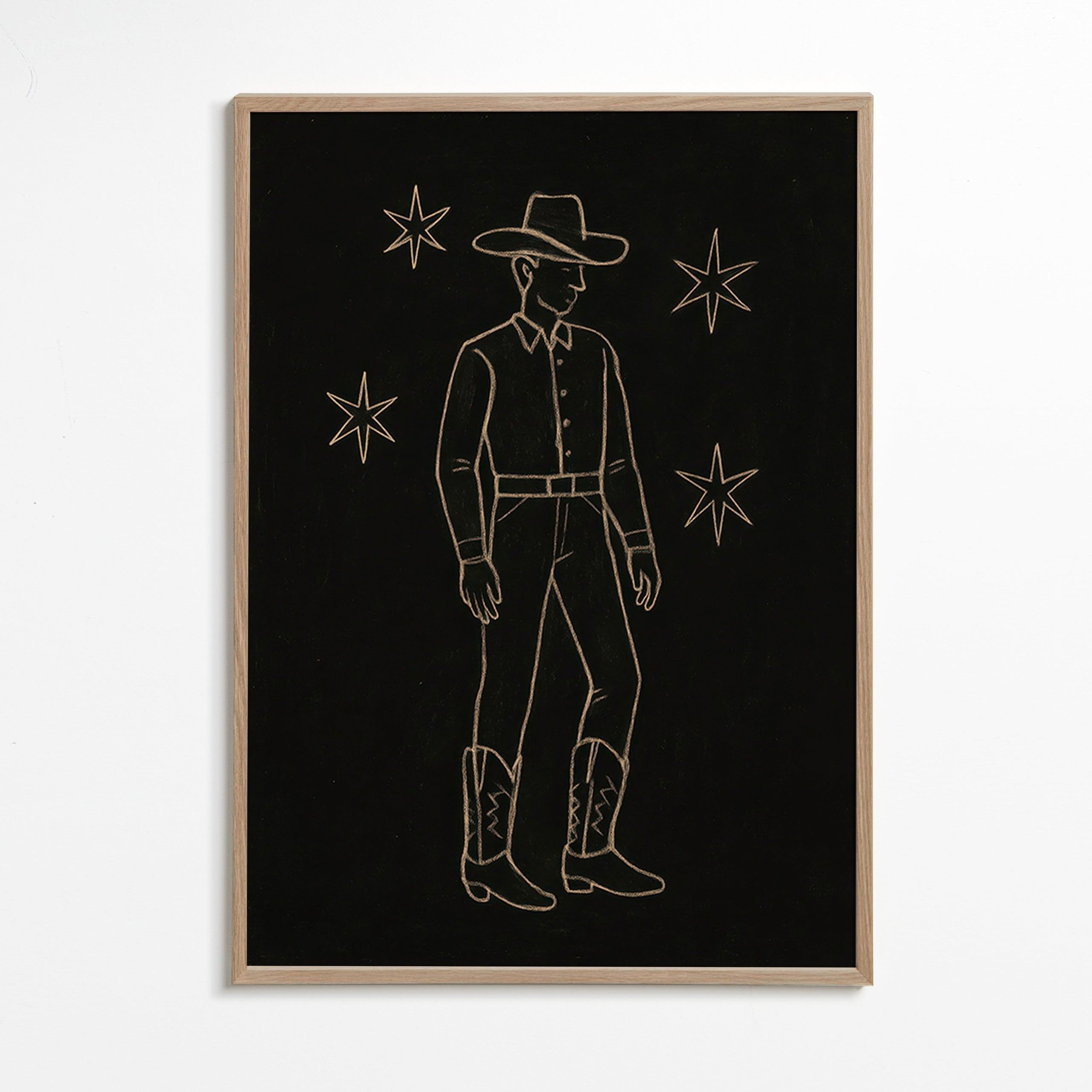 Illustration cowboy linjekonst i guld – Oak Frame