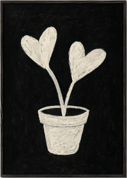 Botanisk poster hjärtblad i kruka – Black Frame