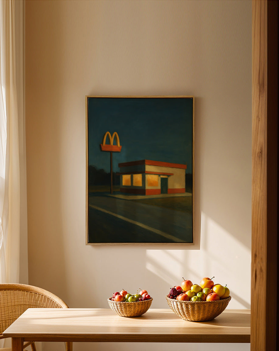 Midnight Drive-Thru - Framed canvas in an interior
