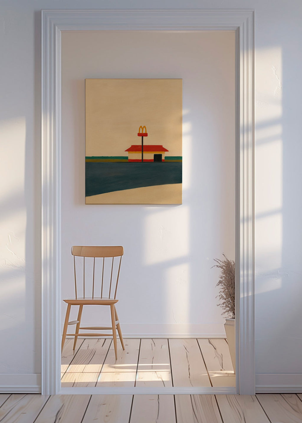 Kökskonst minimalistisk med diner och gyllene båge – Canvas