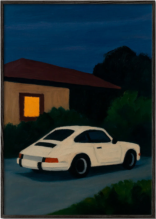 Vintage bilaffisch under nattlig körning – Black Frame