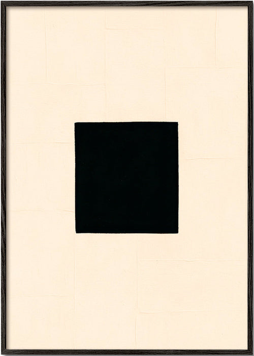 Abstrakt konst: svart kvadrat på kräm – Black Frame
